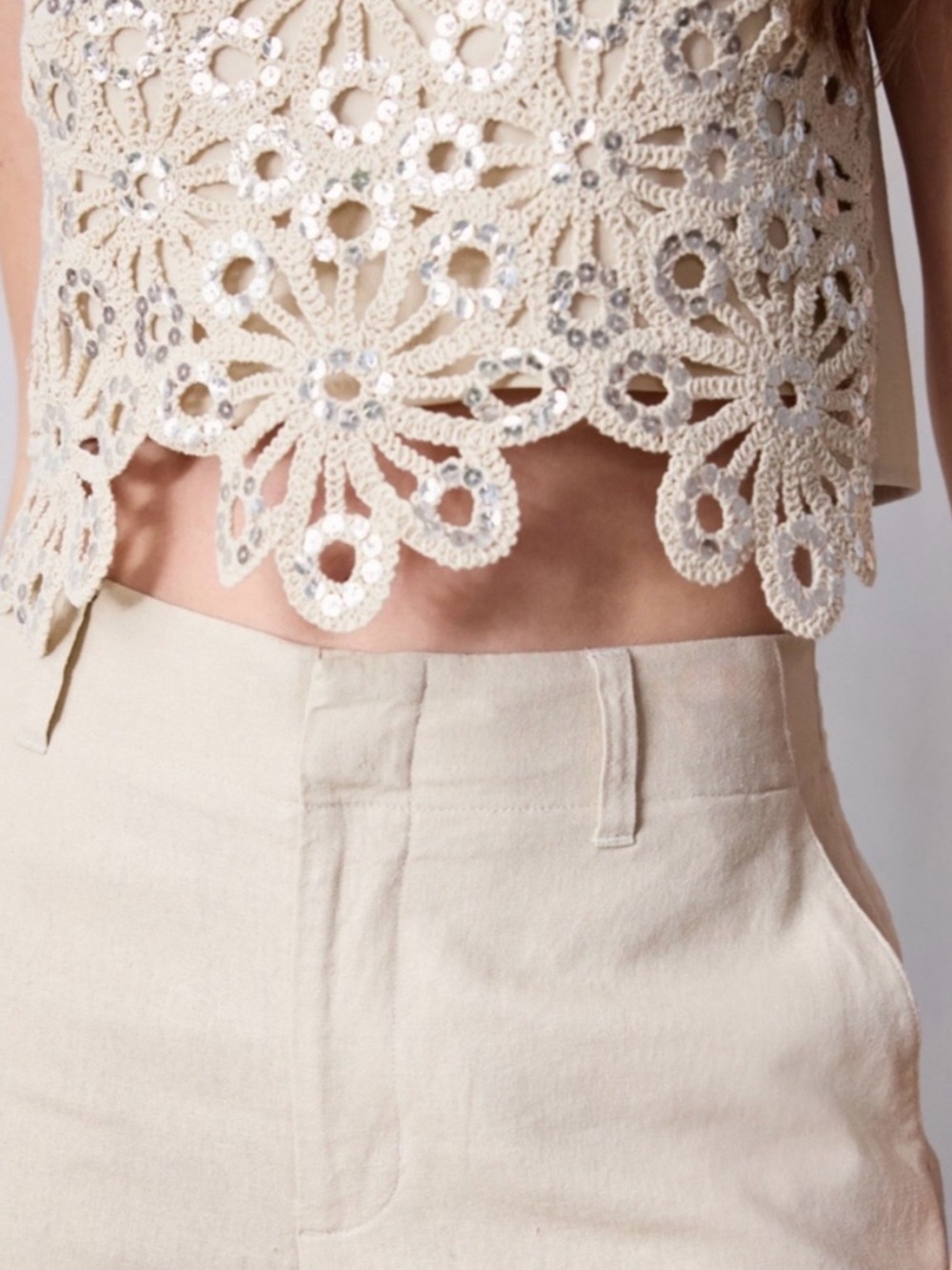 LC Lauren Conrad Cream Crochet Sequin Sleeveless Tank - Picture 3 of 3